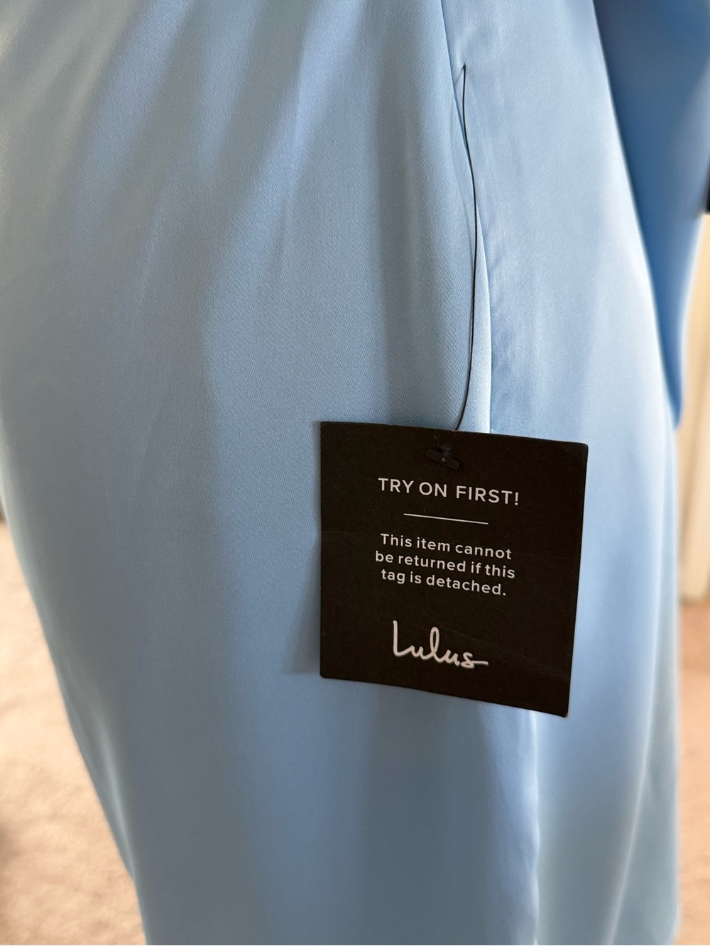 NWT Lulus Truly the Cutest Light Blue Satin Square Neck Mini Dress - Size XL - Picture 6 of 10
